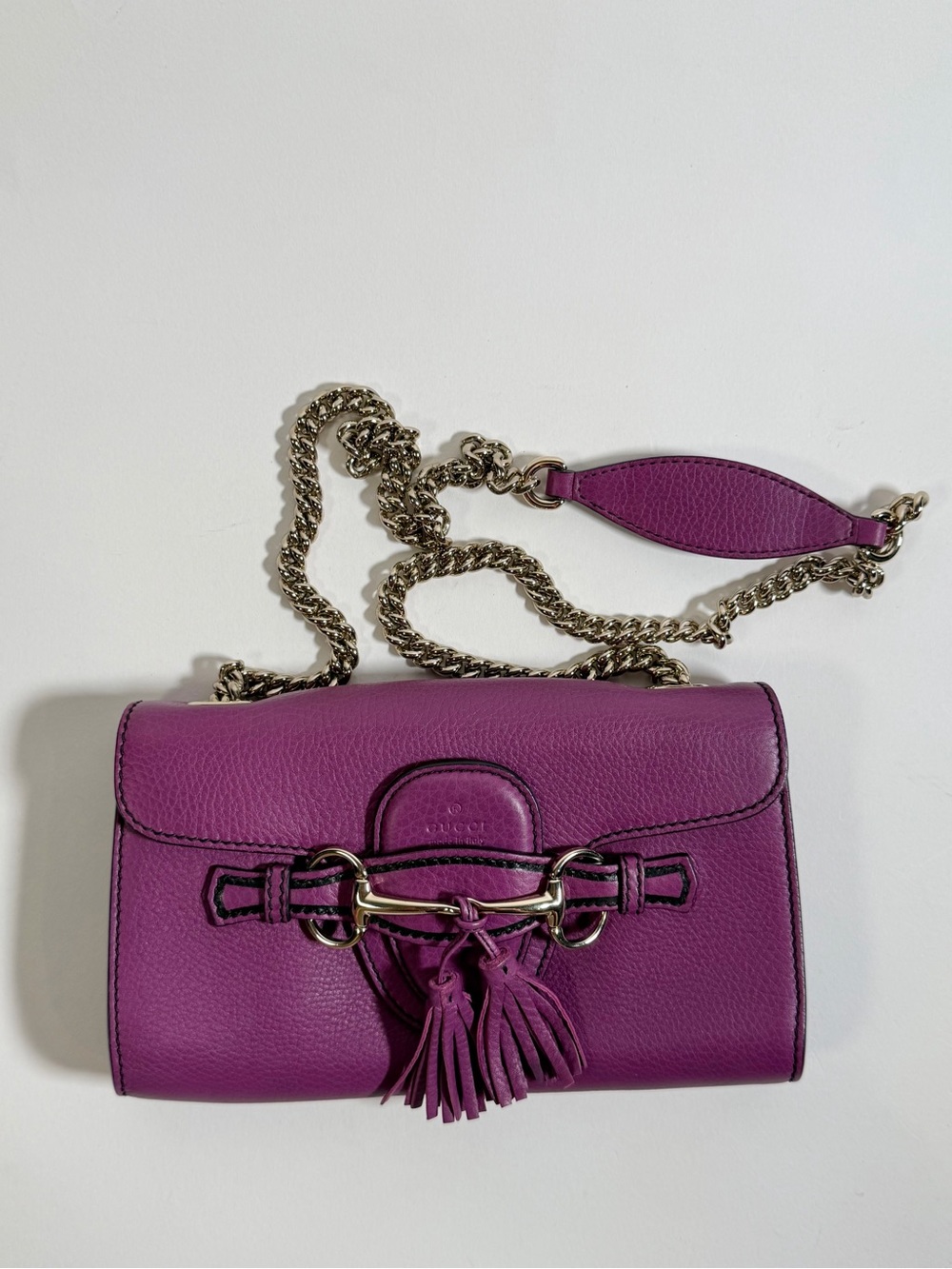 Gucci Pebble Leather Purple Mini Emily Flap Shoulder Bag